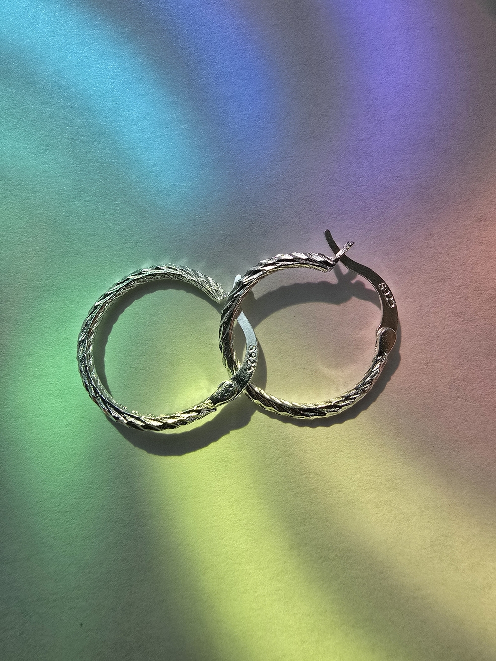 Etched Sterling Silver Hoop Earrings Signed SU925